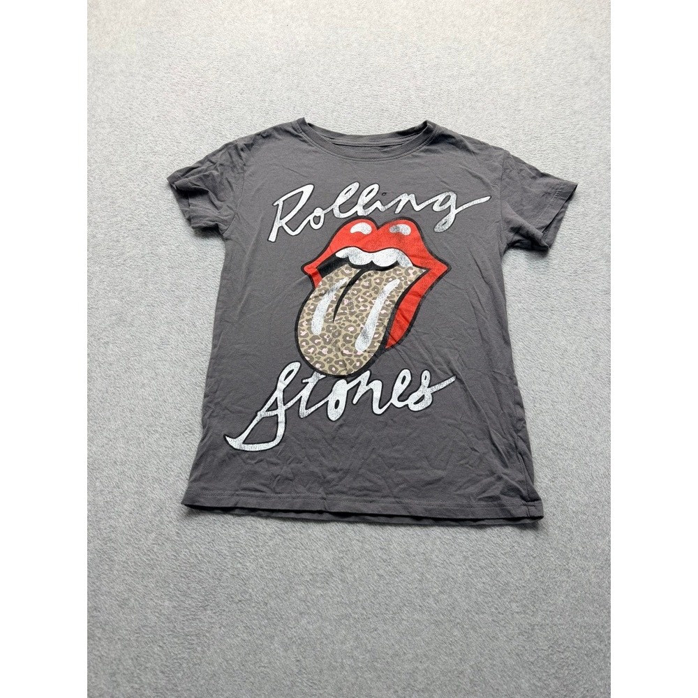 The Rolling Stones Leopard Tongue Graphic Tee Gray Cotton XS